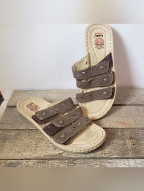 EARTH SPIRIT GELRON Classic Slip-On Slide Sandals Brown Leather 8